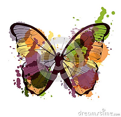 Art sketched colorful butterfly symbol in vector Vector Illustration