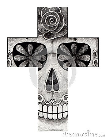 Art skull cross day of the dead. Stock Photo