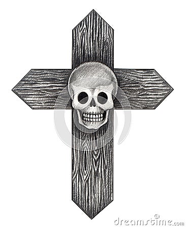 Art skull cross tattoo. Stock Photo
