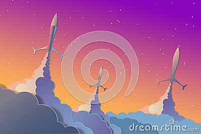 Art of space, rockets launch to the sky. Stock Photo