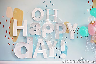 Art Store Wall Decor oh Happy Day Metal Letters Editorial Stock Photo