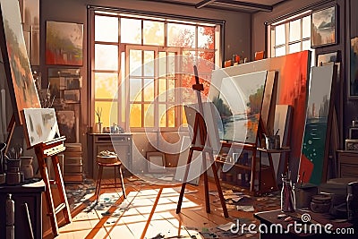 Art Studio: Capture a set of images that showcase a colorful, inspiring art studio. Generative AI Stock Photo