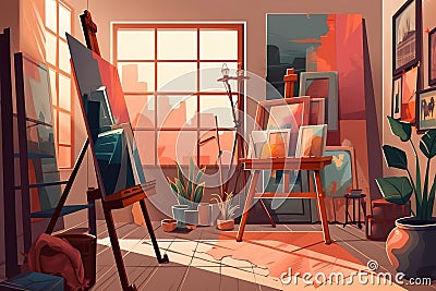 Art Studio: Capture a set of images that showcase a colorful, inspiring art studio. Generative AI Stock Photo