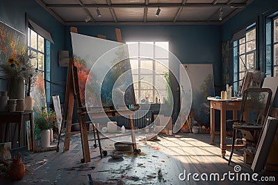 Art Studio: Capture a set of images that showcase a vibrant, artistic studio. Generative AI Stock Photo