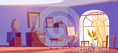 Art studio, painter room with canvas and brushes Vector Illustration