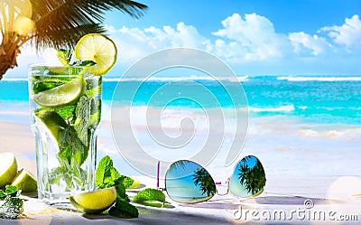 Art summer tropical beach wine bar; mojito cocktail drink Stock Photo