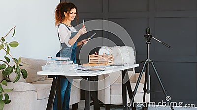 Art supplies promotion blogger record video Stock Photo