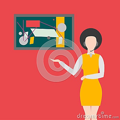 Art Teacher, Paint Instructor or Trainer. Personal woman couch of art, girl character. Vector Illustration