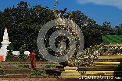 art thai backgeound pattern dragon texture ubonratchathani watthai gold Editorial Stock Photo