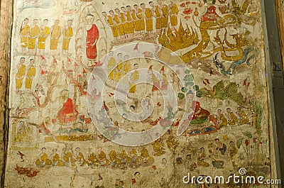 Art Thai, Mural mythology buddhist religion on wall Editorial Stock Photo