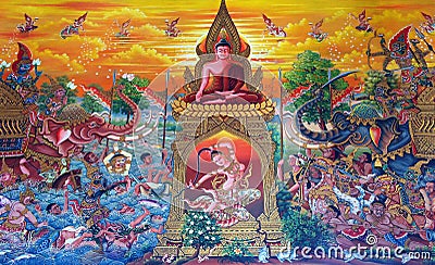 Art on Thai temple wall Stock Photo