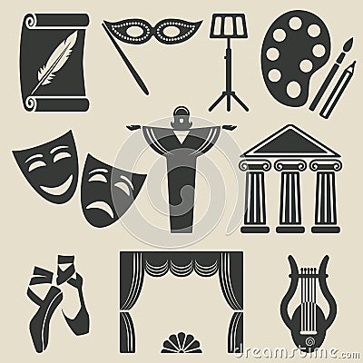 Art theater icons set Vector Illustration