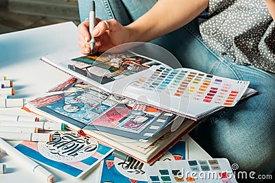 Art therapy amateur painter workplace drawing Stock Photo