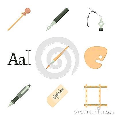 Art tools icons set, cartoon style Vector Illustration