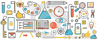 Art tools and materials for work of artist in studio, master class or artistic workshop Vector Illustration