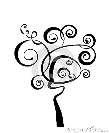 Art tree beautiful, black silhouette Vector Illustration