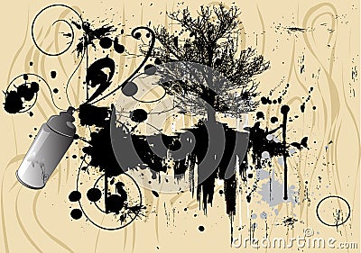 Art tree, grunge background Cartoon Illustration