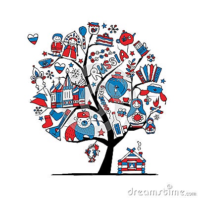 Art tree with russian symbols for your design Vector Illustration