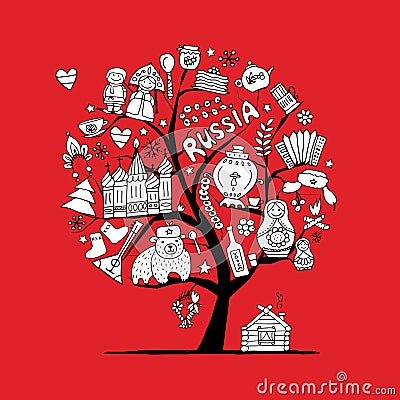 Art tree with russian symbols for your design Vector Illustration