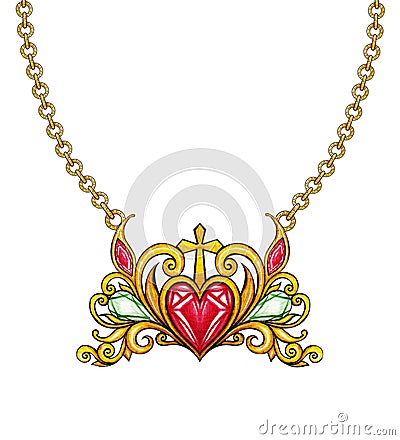 Art Vintage mix Heart Necklace Jewelry. Stock Photo