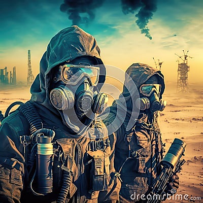 The Art of War in a Dystopia: Cyberpunk Illustrations of Military Might Stock Photo