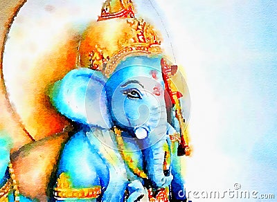 Watercolor of ganesha statue Stock Photo