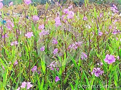 Watercolor of purple ruellia tuberosa flower in nature garden Stock Photo