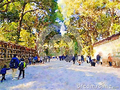 Watercolor of tourism in japan Stock Photo