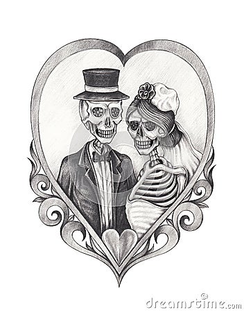 Art Wedding Skulls Day of the dead. Stock Photo