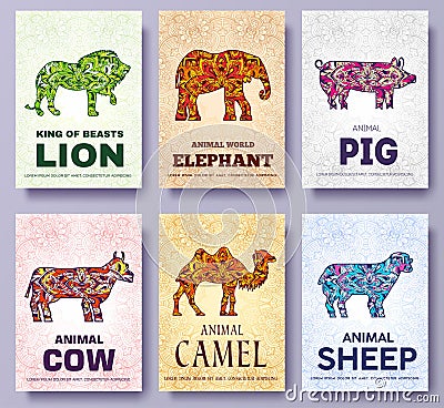 Art wild animals brochure cards. Jungle template of flyear, magazines, posters, book cover, banners, booklet. idea Vector Illustration