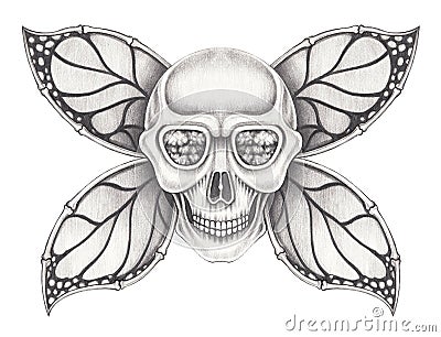 Art wings butterfly skull. Stock Photo