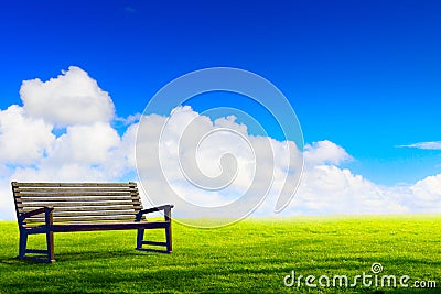 Art wooden park bench at a park Stock Photo