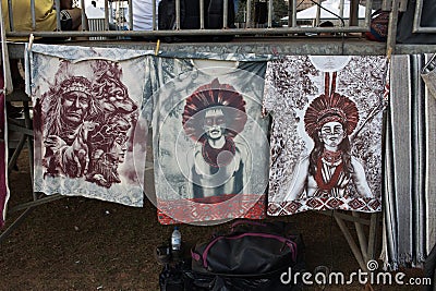 Art work designed on T-Shirts made by the Indigenous Indian of Brazil Editorial Stock Photo