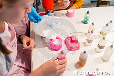 Art workshops for children - preparing handmade soap Stock Photo