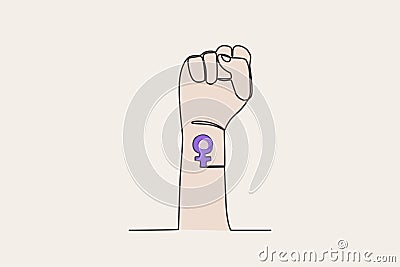 Color illustration of a hand fighting to stop women's violence Vector Illustration