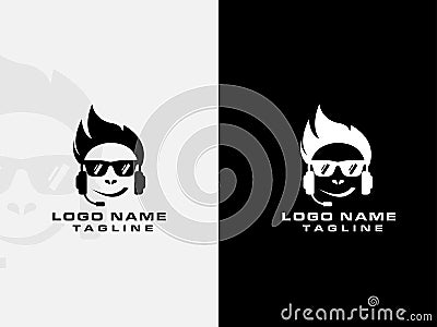 Pro gamer logo design. Gaming. Cool gamer. Action. Player. Business. Black and white. Premium template. Gaming sunglass Vector Illustration