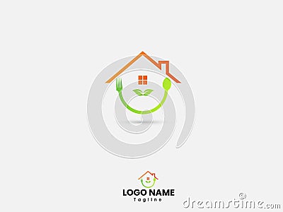 Natural home food logo design with spoon Vector Illustration