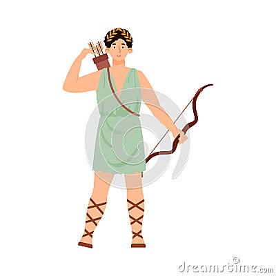 Artemis or Diana goddess of hunting, flat cartoon vector illustration isolated. Vector Illustration