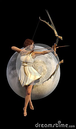 Artemis Diana Selena greek roman goddess of the hunters Cartoon Illustration