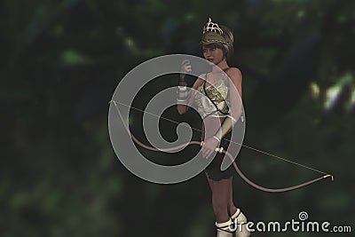 Artemis the Grecian goddess in the forest Stock Photo