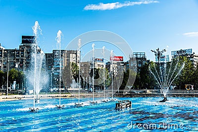 The artesian fountains in the Union Square, downtown Editorial Stock Photo
