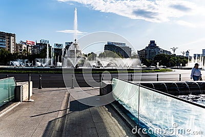 The artesian fountains in the Union Square, downtown Editorial Stock Photo