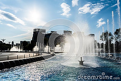 The artesian fountains in the Union Square, downtown Editorial Stock Photo