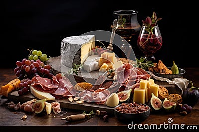 artful arrangement of cheese and charcuterie Stock Photo