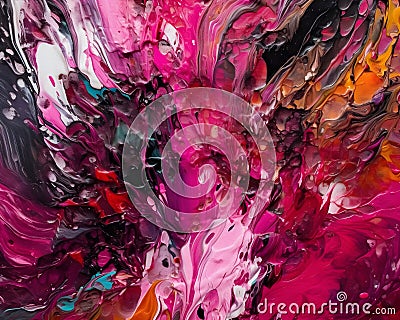 artful arrangement of red, and pink hues on a canvas. This hand drawn oil painting presents a contemporary take on abstract art, Stock Photo