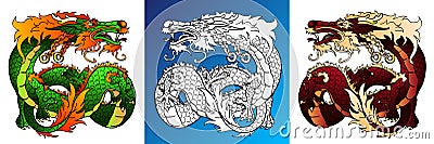 Artful Dragon colorful and line-art Vector Illustration