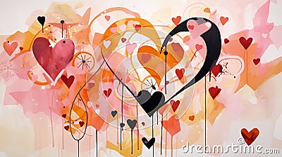 Artful hearts in a blend of red and pink hues create a whimsical valentine scene Stock Photo