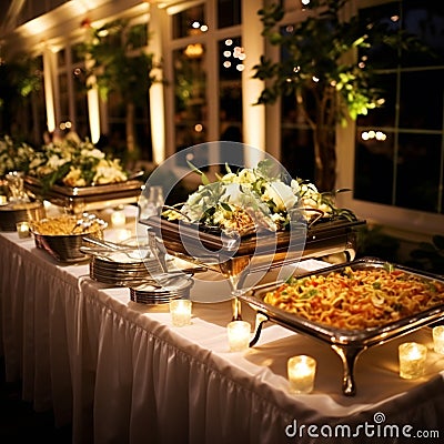 Artfully Arranged: A Stylish Dining Setup for Receptions Stock Photo