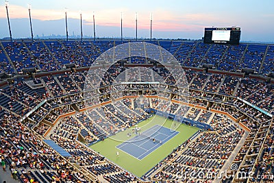 Arthur Ashe Stadium during US Open 2014 night match at Billie Jean King National Tennis Center Editorial Stock Photo