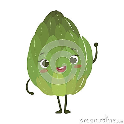 Artichoke Cute Anime Humanized Smiling Cartoon Vegetable Food Character Emoji Vector Illustration Vector Illustration